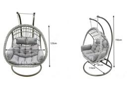 Rackhams Rattan Hammock Garden Two Seater Hanging Egg Chair Indoor Outdoor Patio Furniture with Grey Cushion - thumbnail 3