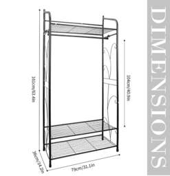 Rackhams Heavy Duty Garment Clothes Rail Rack with Shelves Metal Coat Stand Hanging Pole Black - thumbnail 5