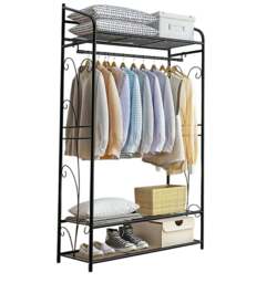 Rackhams Heavy Duty Garment Clothes Rail Rack with Shelves Metal Coat Stand Hanging Pole Black - thumbnail 2