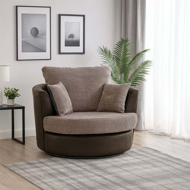Rackhams Portland Fabric Swivel Chair - Brown and Beige - image 1