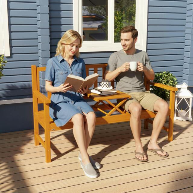 Rackhams Outdoor Bench with Liftable Middle Table, 153cm Wood Garden Bench - image 1