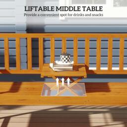 Rackhams Outdoor Bench with Liftable Middle Table, 153cm Wood Garden Bench - thumbnail 4