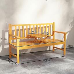 Rackhams Outdoor Bench with Liftable Middle Table, 153cm Wood Garden Bench - thumbnail 3