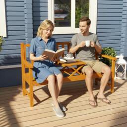 Rackhams Outdoor Bench with Liftable Middle Table, 153cm Wood Garden Bench