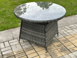 Rackhams Wicker PE Outdoor Rattan Garden Furniture Arm Chair And Table Dining Sets 4 Seater Medium Round Table Dark Grey Mixed - thumbnail 4