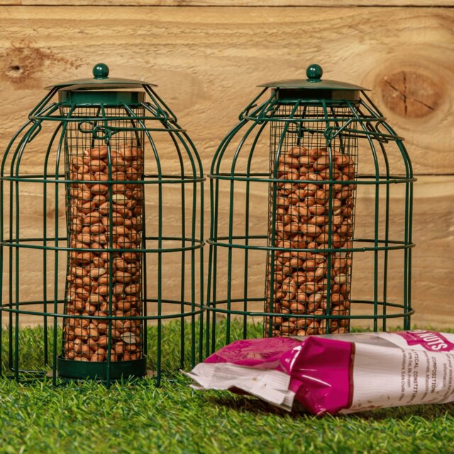 Rackhams Pack of 2 Samuel Alexander Metal Hanging Bird Nut Feeder with Squirrel Guard & Pack of Nut Feed - image 1
