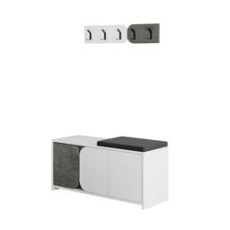 Rackhams Modern Moni Shoe Cabinet 3-Door Storage Cabinet with 5-Hook Organiser Set Fabric Seat - Dark Oak - thumbnail 6
