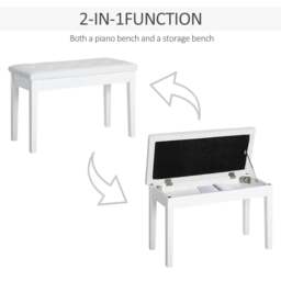 Rackhams PU Leather Upholstered Piano Stool Makeup Stool Bench Dressing Table Seat with Storage 76x36x50cm, White - thumbnail 4