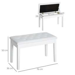 Rackhams PU Leather Upholstered Piano Stool Makeup Stool Bench Dressing Table Seat with Storage 76x36x50cm, White - thumbnail 3