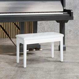 Rackhams PU Leather Upholstered Piano Stool Makeup Stool Bench Dressing Table Seat with Storage 76x36x50cm, White - thumbnail 2