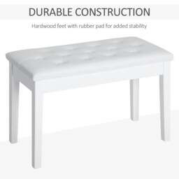 Rackhams PU Leather Upholstered Piano Stool Makeup Stool Bench Dressing Table Seat with Storage 76x36x50cm, White - thumbnail 6