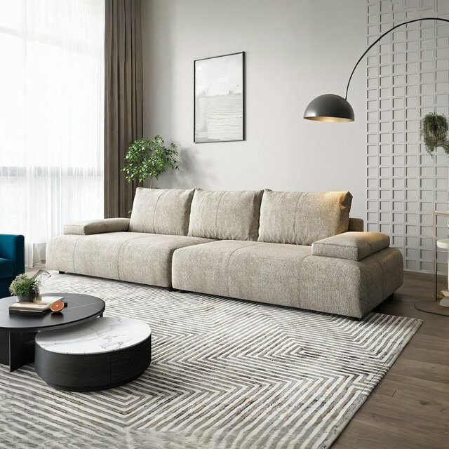 Rackhams Hank L10 Two Seater, Three Seater Sofa, Linen - Ottoman ( Can't be sold separately. ) - Light Grey - image 1