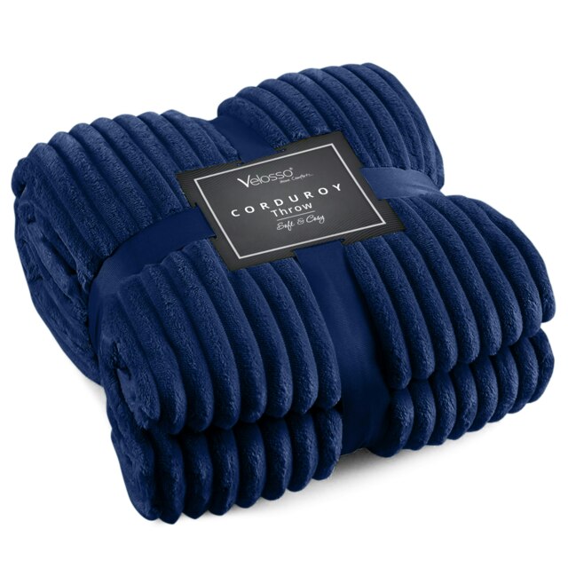 Rackhams Corduroy Plush Throw - 127cm x 152cm - Navy - image 1