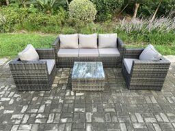 Rackhams Outdoor Lounge Sofa Set Wicker PE Rattan Garden Furniture Set with Armchair Square Coffee Table Dark Grey Mixed