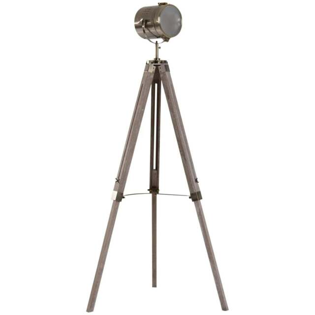 Rackhams Industrial Tripod Floor Lamp, Nautical Searchlight with Adjustable Height, Wood Legs, E14 Lamp Base for Living Room, Bedroom, Grey and Bronze - image 1