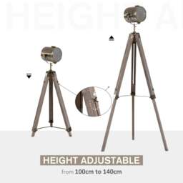 Rackhams Industrial Tripod Floor Lamp, Nautical Searchlight with Adjustable Height, Wood Legs, E14 Lamp Base for Living Room, Bedroom, Grey and Bronze - thumbnail 4