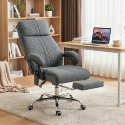 Rackhams Vibration Massage Office Chair with Heat, Footrest - Grey