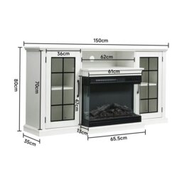 Rackhams 150CM W 3-sided electric fireplace TV cabinet with glass doors enclosed storage cabinet 3 flame colours - Only Fireplace - thumbnail 4