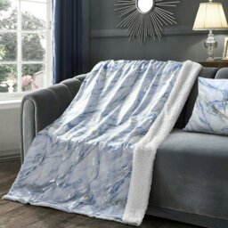 Rackhams Metallic Marble Sherpa Reverse Throw - 100cm x 150cm - Blue - thumbnail 1