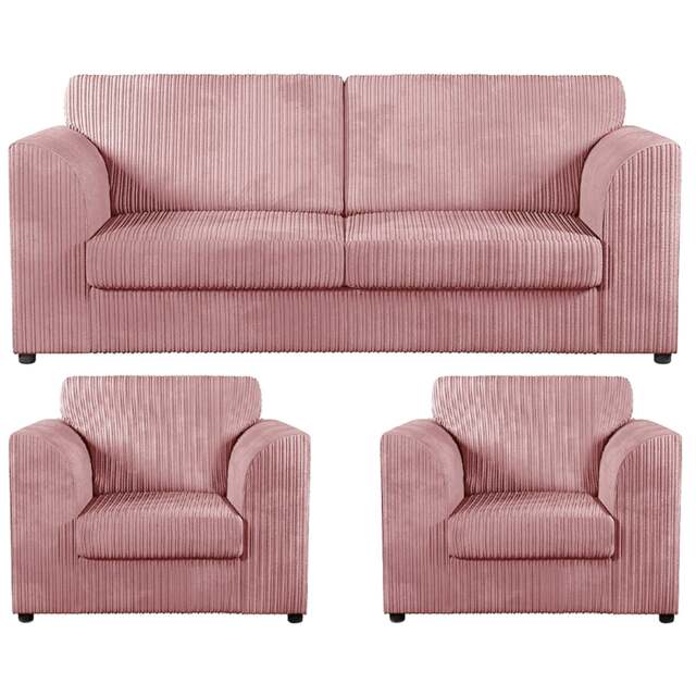 Rackhams Luxor Full Jumbo Cord 3 Seater and 2 x Armchairs - Full Back - Pink - image 1