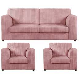 Rackhams Luxor Full Jumbo Cord 3 Seater and 2 x Armchairs - Full Back - Pink - thumbnail 1