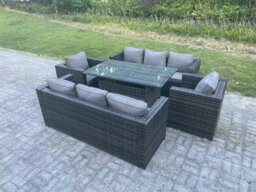 Rackhams 8 Seater Rattan Garden Furniture Set with 2 Sofas, 2 Armchairs and Dining Table - Dark Grey - thumbnail 4