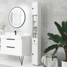 Rackhams 180cm Slim Bathroom Cabinet with 9-layered Independent Storage for Family-friendly Storage - White - thumbnail 2