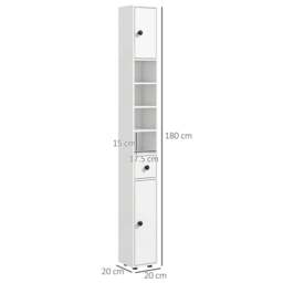 Rackhams 180cm Slim Bathroom Cabinet with 9-layered Independent Storage for Family-friendly Storage - White - thumbnail 3