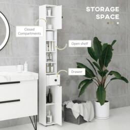 Rackhams 180cm Slim Bathroom Cabinet with 9-layered Independent Storage for Family-friendly Storage - White - thumbnail 4