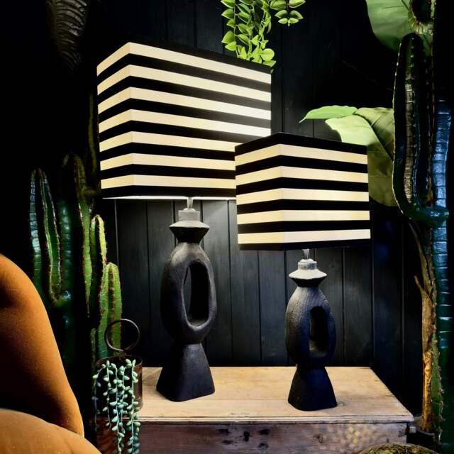 Rackhams Circus Stripe Black and White Rectangular Lampshades - 30cm Diameter x 15cm Depth x 25cm Height (12” x 6” x 10”) - image 1