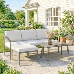 Rackhams 3 Piece Garden Dining Set, Outdoor Patio Furniture, Grey - Not applicable - 178.0 cm - Metal, Polyester, Sponge, PP Cotton - thumbnail 1