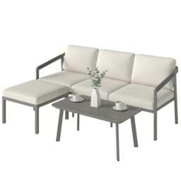 Rackhams 3 Piece Garden Dining Set, Outdoor Patio Furniture, Grey - Not applicable - 178.0 cm - Metal, Polyester, Sponge, PP Cotton - thumbnail 2