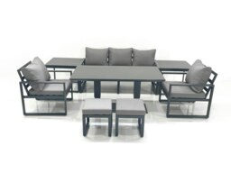 Rackhams Outdoor Aluminium Garden Furniture Set with Adjustable Rising Dining Table 3 Seater Sofa 2 Chair 2 Small Footstools 2 Side Tables Dark Grey - thumbnail 2