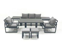 Rackhams Outdoor Aluminium Garden Furniture Set with Adjustable Rising Dining Table 3 Seater Sofa 2 Chair 2 Small Footstools 2 Side Tables Dark Grey - thumbnail 1