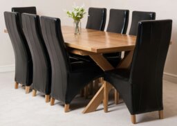 Rackhams Vermont Cross Leg Oak Extending Dining Table with Lola Leather Chairs - 6 chairs - Burgundy - thumbnail 3