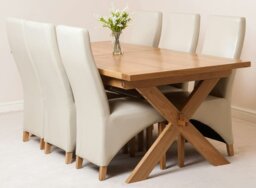 Rackhams Vermont Cross Leg Oak Extending Dining Table with Lola Leather Chairs - 6 chairs - Burgundy - thumbnail 4