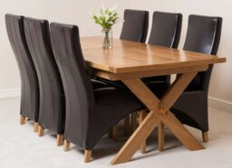 Rackhams Vermont Cross Leg Oak Extending Dining Table with Lola Leather Chairs - 6 chairs - Burgundy - thumbnail 6