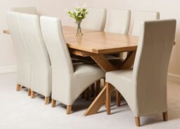 Rackhams Vermont Cross Leg Oak Extending Dining Table with Lola Leather Chairs - 6 chairs - Burgundy - thumbnail 5