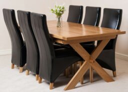Rackhams Vermont Cross Leg Oak Extending Dining Table with Lola Leather Chairs - 6 chairs - Burgundy - thumbnail 2
