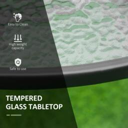 Rackhams 106cm Round Garden Dining Table with Parasol Hole Tempered Glass Top Steel Frame - thumbnail 4