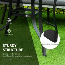 Rackhams 106cm Round Garden Dining Table with Parasol Hole Tempered Glass Top Steel Frame - thumbnail 5