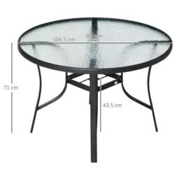 Rackhams 106cm Round Garden Dining Table with Parasol Hole Tempered Glass Top Steel Frame - thumbnail 2