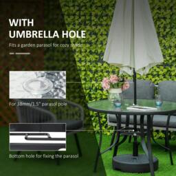 Rackhams 106cm Round Garden Dining Table with Parasol Hole Tempered Glass Top Steel Frame - thumbnail 3
