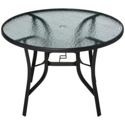 Rackhams 106cm Round Garden Dining Table with Parasol Hole Tempered Glass Top Steel Frame - thumbnail 1