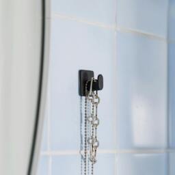 Rackhams Black Stainless Steel Single Towel Hook (30 x 30mm) Self Adhesive Bathroom Wall Mounted - thumbnail 2