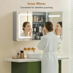 Rackhams 60 x 80 cm LED Bathroom Mirror Cabinet with Double-Sided Mirrors - Bathroom mirror cabinet - 1 - 80W x 13.5D x 60H cm - thumbnail 4