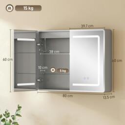 Rackhams 60 x 80 cm LED Bathroom Mirror Cabinet with Double-Sided Mirrors - Bathroom mirror cabinet - 1 - 80W x 13.5D x 60H cm - thumbnail 3