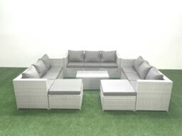 Rackhams Rattan Garden Outdoor Furniture Set 11 Seater Garden Sofa Coffee Table Set with 2 Big Footstools Light Grey Mixed - thumbnail 2