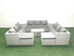 Rackhams Rattan Garden Outdoor Furniture Set 11 Seater Garden Sofa Coffee Table Set with 2 Big Footstools Light Grey Mixed - thumbnail 1