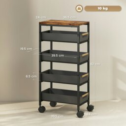 Rackhams Kitchen Storage Trolley Mobile Utility Cart for Kitchen Office Black - White - thumbnail 4